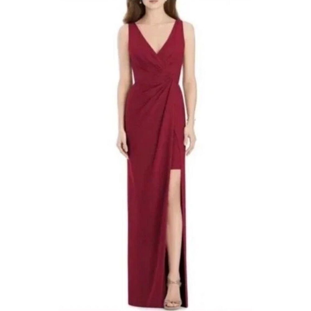 NWT Jenny Packham V Neck Crepe Column Gown Bridesmaid Dress Burgundy Sz 0. 17